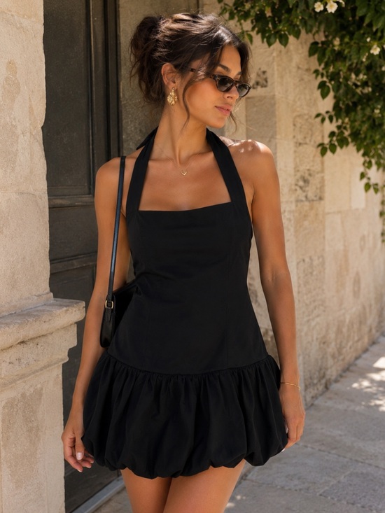 House of Harlow 1960 Dresses & Skirts - House of Harlow 1960 Black Halter Bubble Hem Mini Dress Large Revolve
